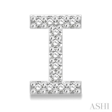 1/10 Ctw Initial 'I' Round Cut Diamond Earrings in 10K White Gold